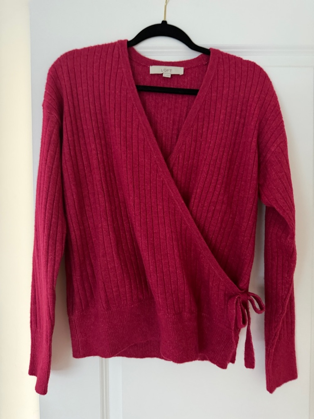 LOFT Fuchsia Ribbed Wrap Cardigan